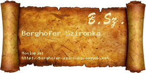 Berghofer Szironka névjegykártya
